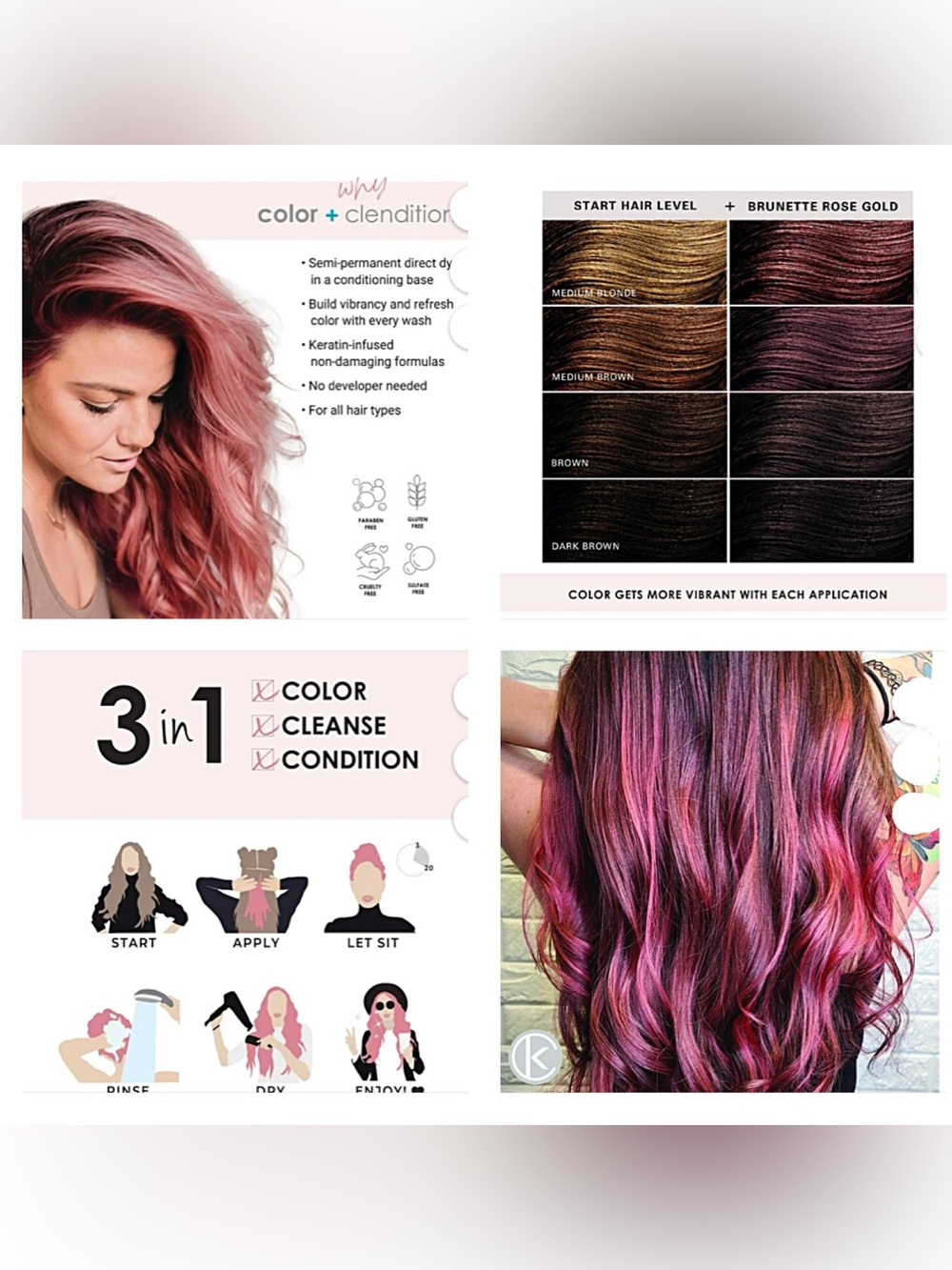 KERACOLOR Hair Color Clenditioner HOT PINK and ROSE GOLD Brunettes - Picture 12 of 12
